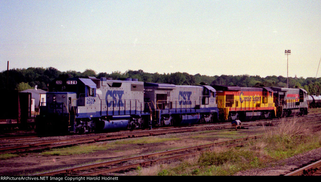 CSX 2529 sits with other locos